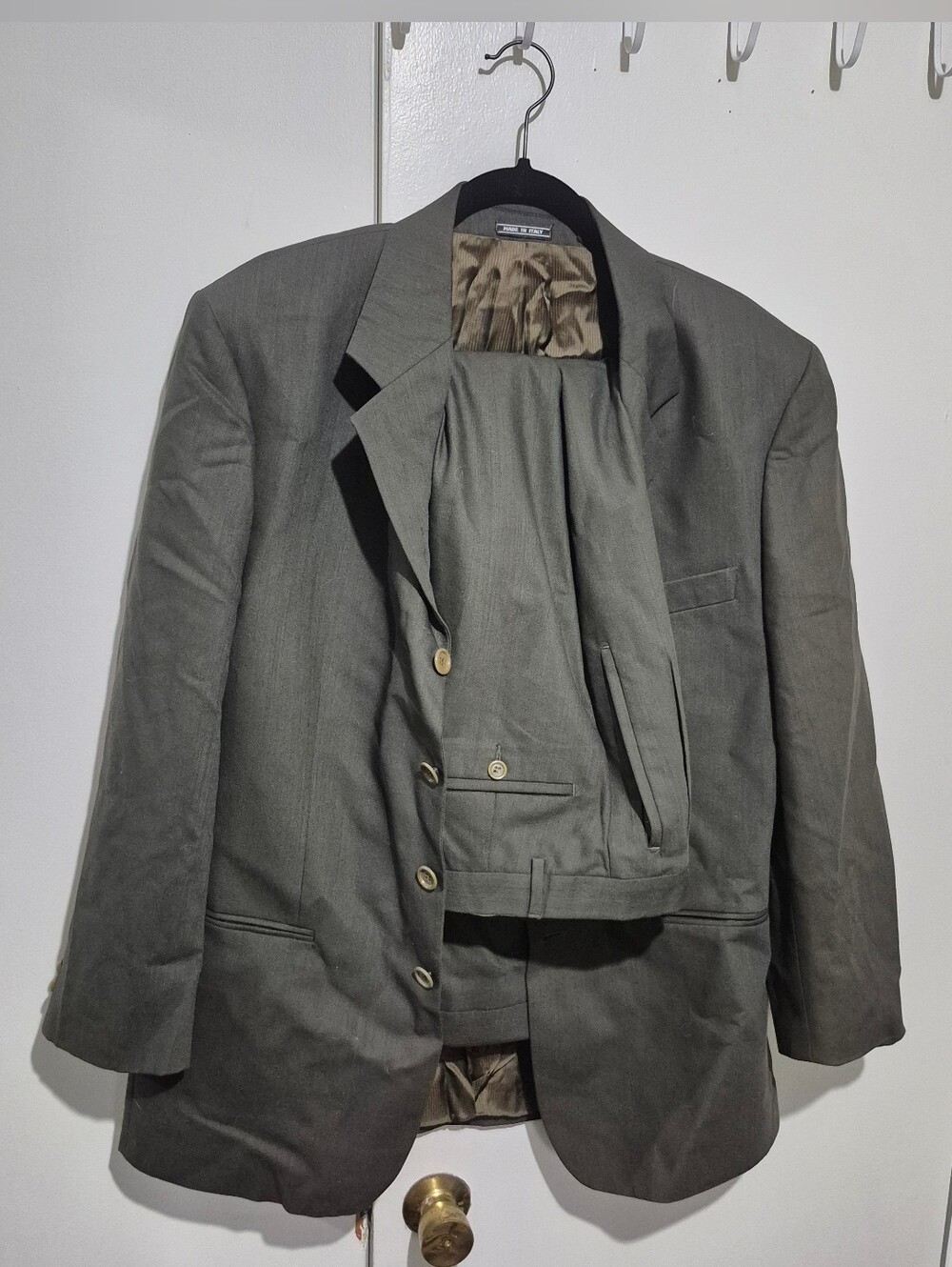 Zanetti Italy Super 100s Merino Wool Olive 2-Piece Suit 52R 36W